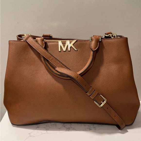 Michael Kors Brown Leather Florence Satchel with Gold Hardware - Picture 1 of 16